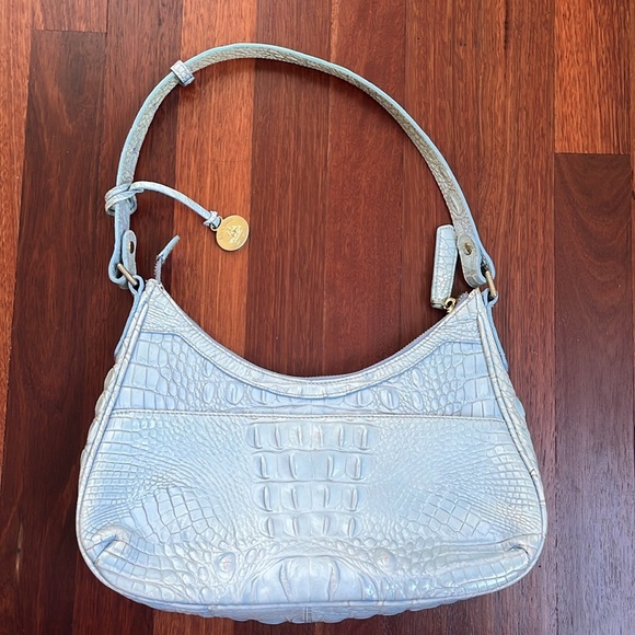 BRAHMIN light blue crocodile embossed leather shoulder bag - Picture 3 of 9